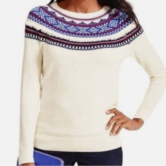 Talbots Fair Isle Lambswool Blend Fringe Detail Sweater Size Large - Picture 2 of 11